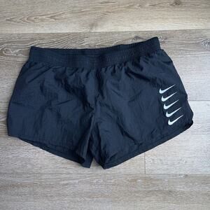 Nike Women XL Running Shorts Lined Black 3.5" Pocket 5 Swoosh Logo Sporty